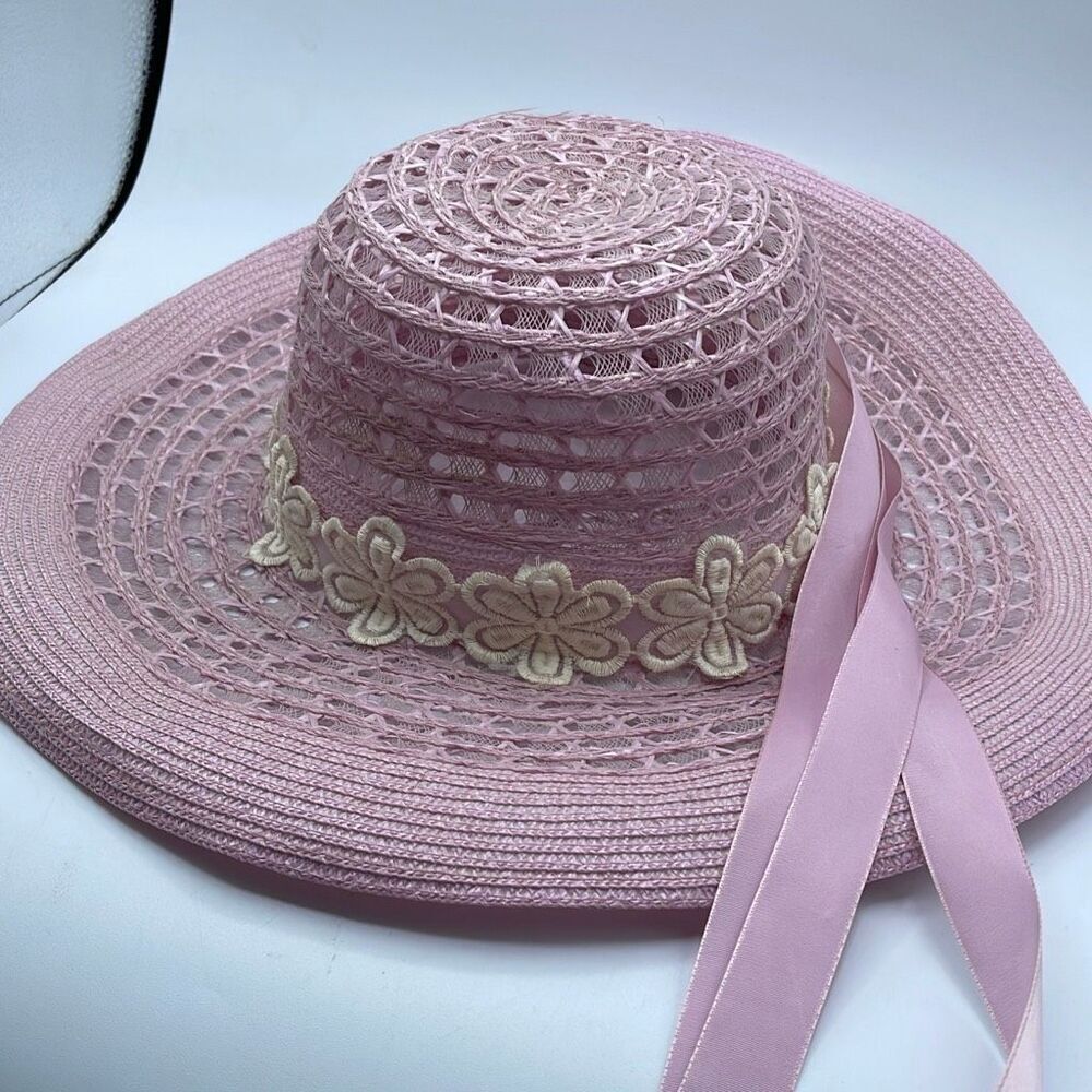 Vintage 80’s pink sun hat. Boho festival beach tropical - Picture 2 of 12